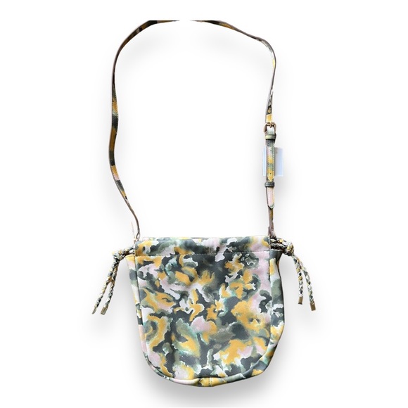 Anne Klein Scrunchie Crossbody Soft Yellow Sage Blush Abstract Print Bag - Picture 3 of 14